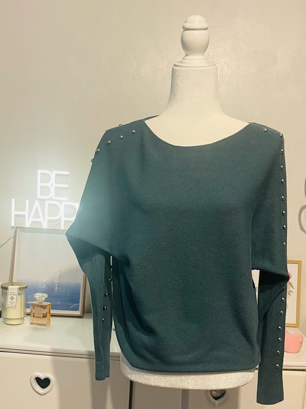 Milano women’s casual Teal Pearl-Trim Long Sleeve Top size S - Picture 10 of 13